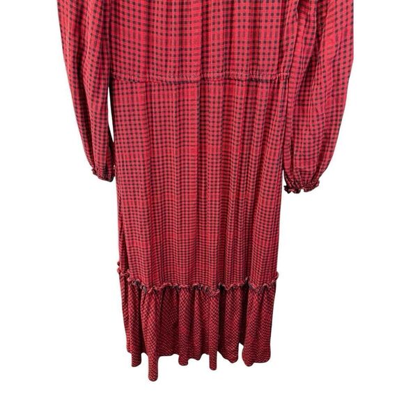 Faherty Sandia Red Black Gingham Maxi Dress Small Boho Cottagecore Fall Look - Picture 9 of 16
